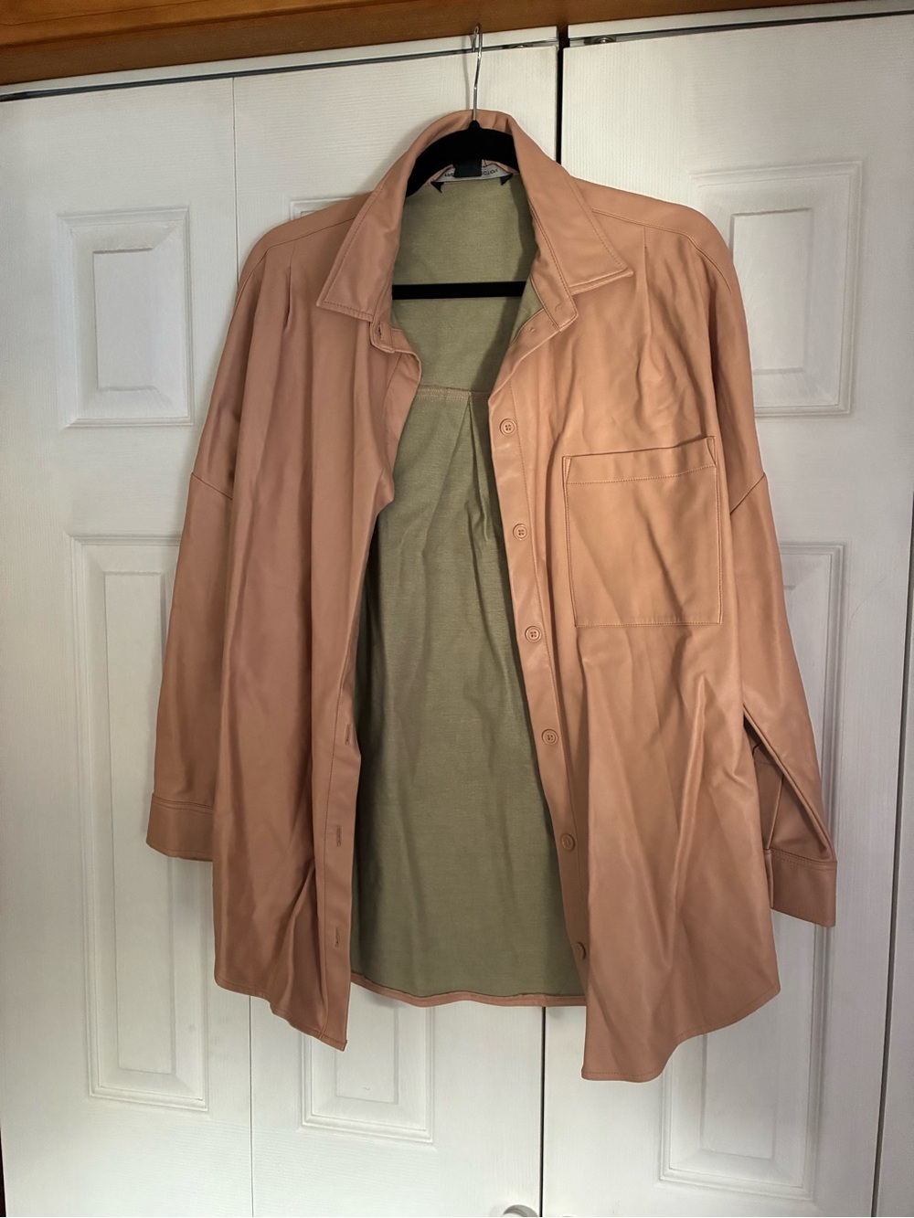 Faux Leather Shirt Jacket